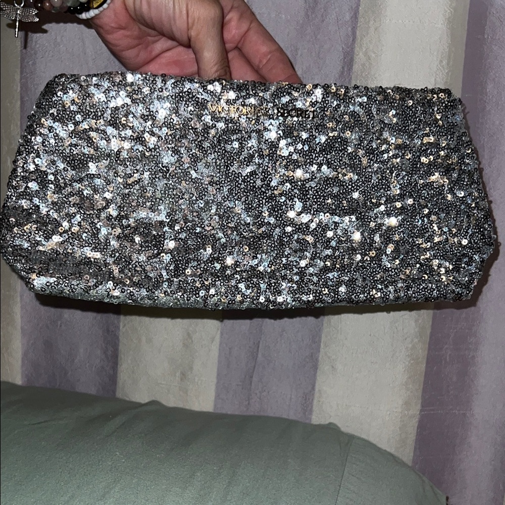 Silver Sequin Clutch Bag vintage Victoria secret